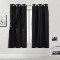 Painéis de cortina Blackout Bujasso Black com sobreposição transparente 37x160cm Painéis de cortina Blackout Bujasso Black com sobreposição transparente 37x160cm