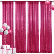 Painéis de cortinas de fundo de lantejoulas Pufogu Fuchsia 61 cm x 244 cm
