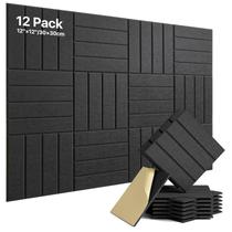 Painéis de espuma à prova de som, pacote com 12 painéis de 30 x 30 cm, autoadesivos pretos Painéis de espuma à prova de som, pacote com 12 painéis de 30 x 30 cm, autoadesivos pretos
