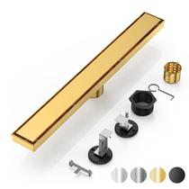 Painel 2 em 1 de dreno de chuveiro linear DLONE de 61 cm em ouro inoxidável Painel 2 em 1 de dreno de chuveiro linear DLONE de 61 cm em ouro inoxidável