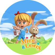 Painel 3D Alice & Lewis Tecido Sublimado Redondo Malha