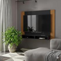 Painel 43 Polegadas Suspenso Com Nichos Bonsai - Preto E Ripado Preto E Ripado