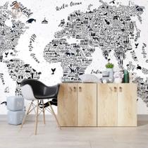 Painel Adesivo Papel de Parede Mapa Mundi N012193 3,00X2,90M
