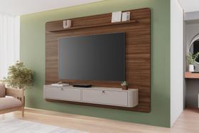 Painel arcos ideal para tv até 65'' com puxadores em couro cor:avelã / off