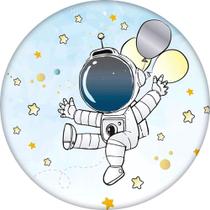 Painel Astronauta Lua Decoração de Festa Aniversário Redondo com Elástico em Tecido Sublimado Premium