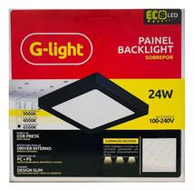 Painel Backlight LED Sobrepor Quadrado Preto 24w 6500k Branco Frio - G-light