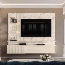 Painel Bancada Suspensa Atena 2 Portas Deslizantes Iluminação em LED Calacata e Off White - Pallazio Painel Bancada Suspensa Atena 2 Portas Deslizantes Iluminação em LED Calacata e Off White - Pallazio