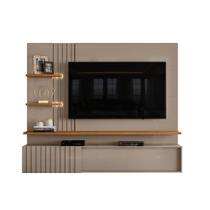 Painel Bancada Suspensa Plazza para TV 65" com LED Fendi/ Naturale - Bela Móveis Painel Bancada Suspensa Plazza para TV 65" com LED Fendi/ Naturale - Bela Móveis
