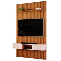 Painel Bancada Tv 60 Pol Ripado 240X144 cm Trento Freijo Off White Dj Moveis