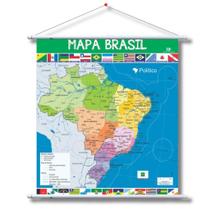 Painel Banner de Lona Mapa do Brasil - 100cm x 60cm - Capitais, Estados e Cidades