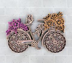 Painel Bicicleta Floral Em Camadas Cores Mdf 59cm 3d M3d061