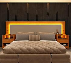 Painel Box Casal Com Led Mesa de Cabeceira Com USB Espanha Painel Box Casal Com Led Mesa de Cabeceira Com USB Espanha