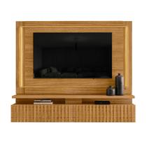 Painel C/ Rack Bancada Sala Estar TV Até 75 Polegadas 2 Fitas LED 2 Gavetas Com Detalhe Ripado Gaia