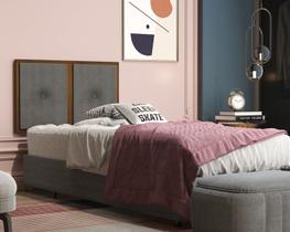 Painel Cabeceira Box Solteiro 0,90 Detalhe Madeira Suede Cinza - Comprar Moveis em Casa