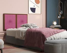 Painel Cabeceira Box Solteiro 0,90 Detalhe Madeira Suede Pink - Comprar Moveis em Casa