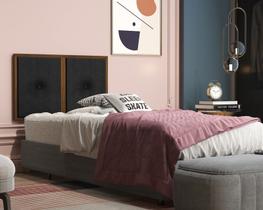 Painel Cabeceira Box Solteiro 0,90 detalhe Madeira Suede Preto - Comprar Moveis em Casa