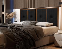 Painel Cabeceira Cama Casal 1,40 Madeira Suede Preto - JM Casa dos Móveis