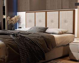 Painel Cabeceira Cama Queen 1,60 Madeira Suede Selena Bege - JM Casa dos Móveis Painel Cabeceira Cama Queen 1,60 Madeira Suede Selena Bege - JM Casa dos Móveis