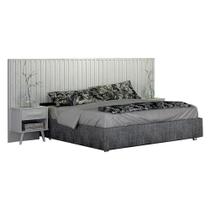 Painel Cabeceira Casal Queen Milano Ripado Com Criado Branco - Leifer Móveis