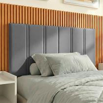 Painel Cabeceira Duana Solteiro Estofada Dobrável Fixação Parede Design Moderno - Cinza Painel Cabeceira Duana Solteiro Estofada Dobrável Fixação Parede Design Moderno - Cinza