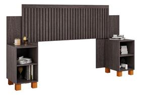 Painel Cabeceira Modular Expansível Ripado Para Casal E Queen Com Mesas De Apoio Clean -