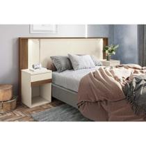 Painel Cama Box Madeirado Casal Bourbon c/ 2 Mesas 2 Gavetas e Leds Areia/Jatobá - Santos Andirá Painel Cama Box Madeirado Casal Bourbon c/ 2 Mesas 2 Gavetas e Leds Areia/Jatobá - Santos Andirá