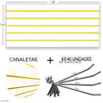 Painel Canaletado 1,22 x 0,61 + 40 Ganchos 15cm + Canaleta Amarela