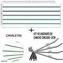 Painel Canaletado 1,22 x 0,61 + 40 Ganchos 15cm + Canaleta Verde