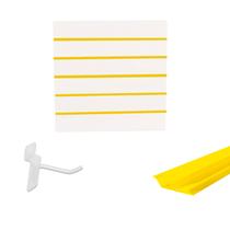 Painel Canaletado Branco em Mdf 0,61 x 0,61m com Perfil Pvc Amarelo e 20 Ganchos de 5cm Branco