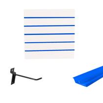 Painel Canaletado Branco em Mdf 0,61 x 0,61m com Perfil Pvc Azul e 10 Ganchos de 10cm Preto Painel Canaletado Branco em Mdf 0,61 x 0,61m com Perfil Pvc Azul e 10 Ganchos de 10cm Preto