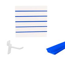 Painel Canaletado Branco em Mdf 0,61 x 0,61m com Perfil Pvc Azul e 20 Ganchos de 5cm Branco