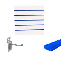 Painel Canaletado Branco em Mdf 0,61 x 0,61m com Perfil Pvc Azul e 20 Ganchos de 5cm Zincado Painel Canaletado Branco em Mdf 0,61 x 0,61m com Perfil Pvc Azul e 20 Ganchos de 5cm Zincado