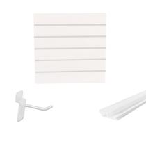 Painel Canaletado Branco em Mdf 0,61 x 0,61m com Perfil Pvc Branco e 10 Ganchos de 5cm Branco