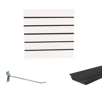 Painel Canaletado Branco em Mdf 0,61 x 0,61m com Perfil Pvc Preto e 10 Ganchos de 20cm Zincado Painel Canaletado Branco em Mdf 0,61 x 0,61m com Perfil Pvc Preto e 10 Ganchos de 20cm Zincado