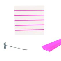 Painel Canaletado Branco em Mdf 0,61 x 0,61m com Perfil Pvc Rosa e 10 Ganchos de 20cm Zincado Painel Canaletado Branco em Mdf 0,61 x 0,61m com Perfil Pvc Rosa e 10 Ganchos de 20cm Zincado