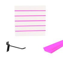 Painel Canaletado Branco em Mdf 0,61 x 0,61m com Perfil Pvc Rosa e 20 Ganchos de 10cm Preto