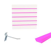 Painel Canaletado Branco em Mdf 0,61 x 0,61m com Perfil Pvc Rosa e 20 Ganchos de 10cm Zincado Painel Canaletado Branco em Mdf 0,61 x 0,61m com Perfil Pvc Rosa e 20 Ganchos de 10cm Zincado