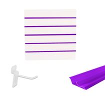 Painel Canaletado Branco em Mdf 0,61 x 0,61m com Perfil Pvc Roxo e 20 Ganchos de 5cm Branco