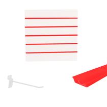 Painel Canaletado Branco em Mdf 0,61 x 0,61m com Perfil Pvc Vermelho e 10 Ganchos de 20cm Branco Painel Canaletado Branco em Mdf 0,61 x 0,61m com Perfil Pvc Vermelho e 10 Ganchos de 20cm Branco