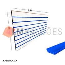 Painel Canaletado Branco em Mdf 0,91 x 0,91m com Perfil Pvc Azul - LM Balcoes