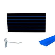 Painel Canaletado Preto em Mdf 0,61 x 1,22m com Perfil Pvc Azul e 30 Ganchos de 15cm Zincado - LM Balcôes