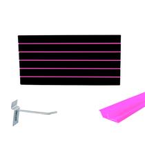 Painel Canaletado Preto em Mdf 0,61 x 1,22m com Perfil Pvc Rosa e 30 Ganchos de 10cm Zincado Painel Canaletado Preto em Mdf 0,61 x 1,22m com Perfil Pvc Rosa e 30 Ganchos de 10cm Zincado