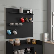Painel Cantinho do Café c/ Prateleiras e Suporte para Xícaras e Canecas Preto