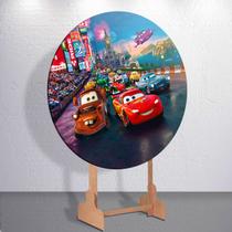 Painel Capas Mini 150x150 Corrida de Carros Festa 50x50 Redondo Sublimada Estilo Infantil Decoração