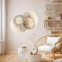 Painel Cestos Decorativos de Parede Anajé Peneira + Leques + Aros Palha Artesanal