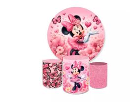 Painel + Cilindro Festa infantil 2024 - Minnie pink