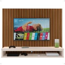 Painel Cissa Tv 32 36 39 40 42 46 47 50 Polegadas Prateleira Inferior Nicho Decorativo Suspenso Quarto Sala - Ripado Freijó/Off White - RPM Móveis