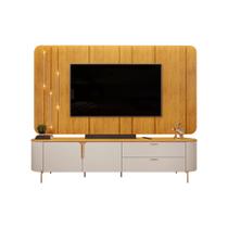 Painel com Bancada 241cm Avatar com Detalhes Dourados e LED para TV Até 75 Mel/Off White G18 - Gran Belo Painel com Bancada 241cm Avatar com Detalhes Dourados e LED para TV Até 75 Mel/Off White G18 - Gran Belo