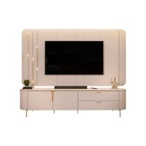 Painel com Bancada 241cm Avatar com Detalhes Dourados e LED para TV Até 75 Off White G18 - Gran Belo Painel com Bancada 241cm Avatar com Detalhes Dourados e LED para TV Até 75 Off White G18 - Gran Belo