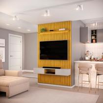 Painel com Bancada para TV até 60 Polegadas Ripado com LED DJ Móveis Trento 143 Cedro Bali